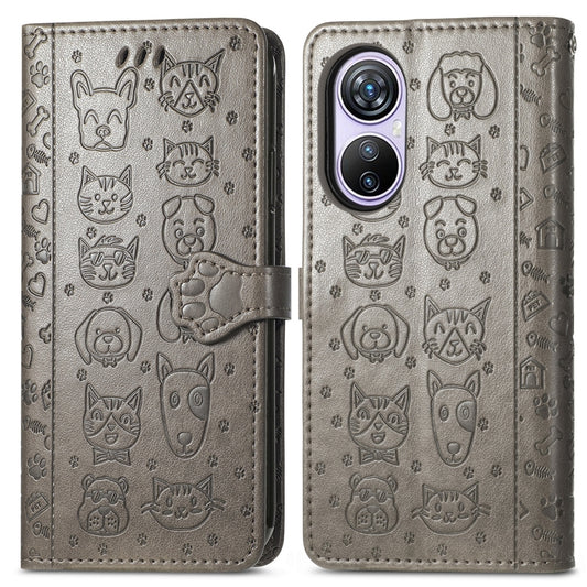 For Blackview A200 Pro Cat and Dog Embossed Leather Phone Case(Grey) by buy2fix