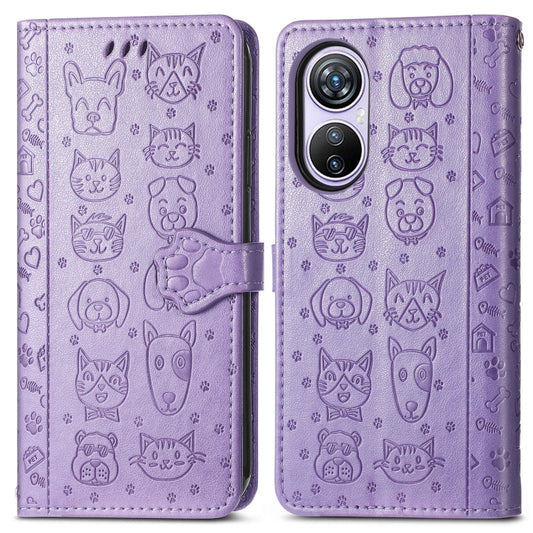 For Blackview A200 Pro Cat and Dog Embossed Leather Phone Case(Purple) by buy2fix