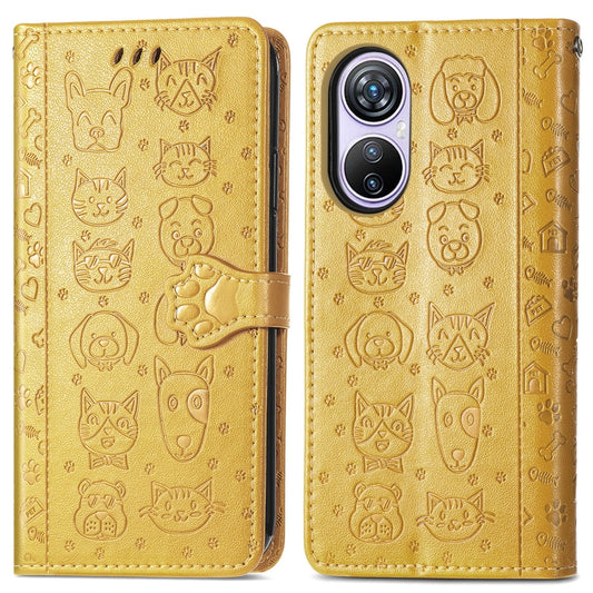 For Blackview A200 Pro Cat and Dog Embossed Leather Phone Case(Yellow) by buy2fix
