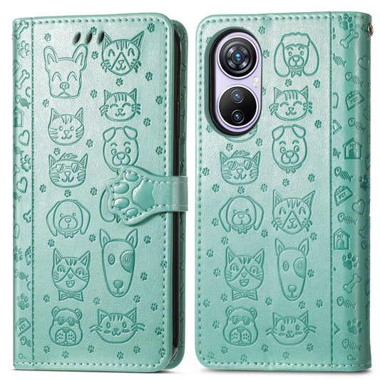 For Blackview A200 Pro Cat and Dog Embossed Leather Phone Case(Green) by buy2fix