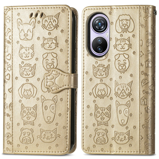 For Blackview A200 Pro Cat and Dog Embossed Leather Phone Case(Gold) by buy2fix