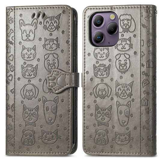 For Blackview A96 Cat and Dog Embossed Leather Phone Case(Grey) by buy2fix