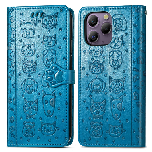 For Blackview A96 Cat and Dog Embossed Leather Phone Case(Blue) by buy2fix