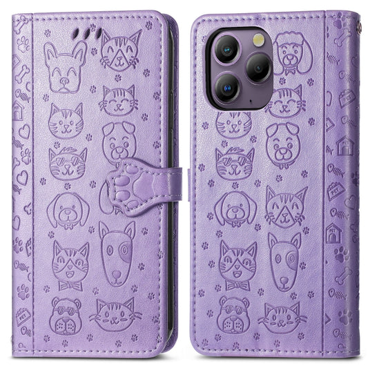 For Blackview A96 Cat and Dog Embossed Leather Phone Case(Purple) by buy2fix