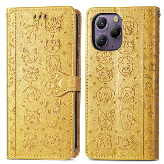 For Blackview A96 Cat and Dog Embossed Leather Phone Case(Yellow) by buy2fix