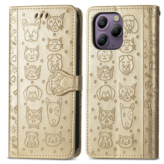 For Blackview A96 Cat and Dog Embossed Leather Phone Case(Gold) by buy2fix