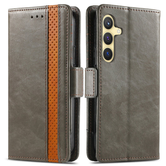 For Samsung Galaxy S25 5G CaseNeo Splicing Dual Magnetic Buckle Leather Phone Case(Gray) by CaseNeo