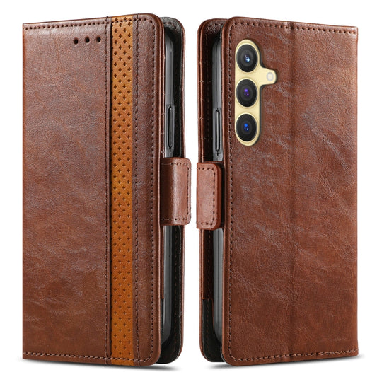For Samsung Galaxy S25+ 5G CaseNeo Splicing Dual Magnetic Buckle Leather Phone Case(Brown) by CaseNeo