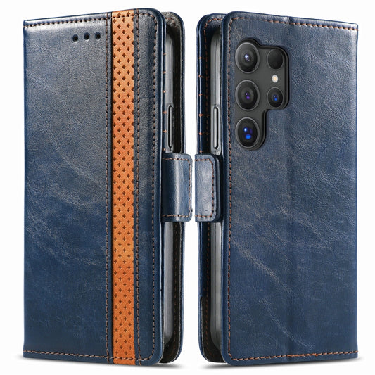 For Samsung Galaxy S25 Ultra 5G CaseNeo Splicing Dual Magnetic Buckle Leather Phone Case(Blue) by CaseNeo