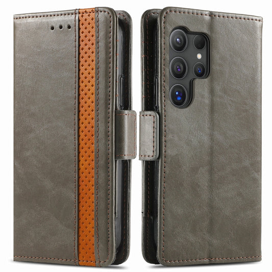 For Samsung Galaxy S25 Ultra 5G CaseNeo Splicing Dual Magnetic Buckle Leather Phone Case(Gray) by CaseNeo