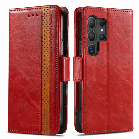 For Samsung Galaxy S25 Ultra 5G CaseNeo Splicing Dual Magnetic Buckle Leather Phone Case(Red) by CaseNeo