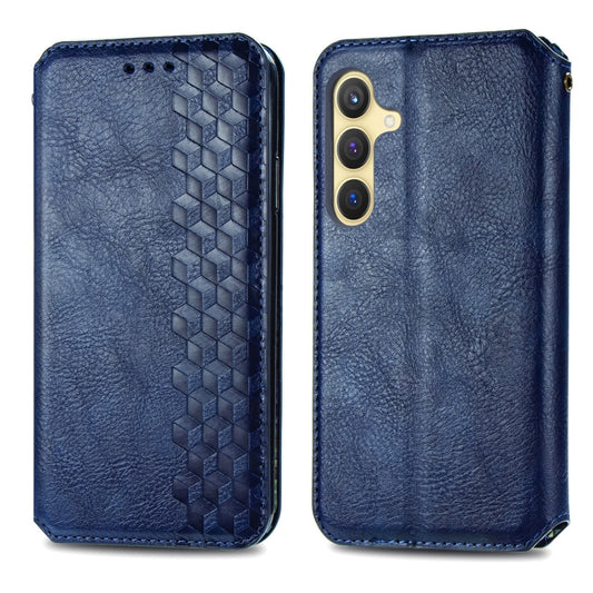 For Samsung Galaxy S25+ 5G Cubic Grid Pressed Magnetic Leather Phone Case(Blue) by buy2fix