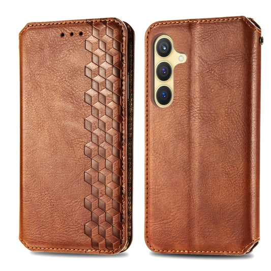 For Samsung Galaxy S25+ 5G Cubic Grid Pressed Magnetic Leather Phone Case(Brown) by buy2fix