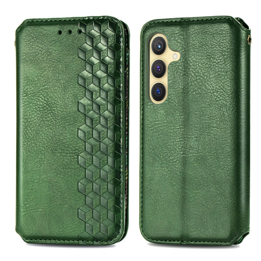 For Samsung Galaxy S24 5G Cubic Grid Pressed Magnetic Leather Phone Case(Green) by buy2fix