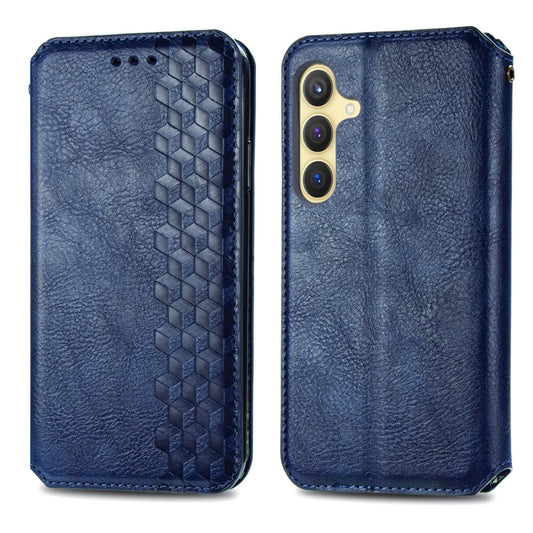 For Samsung Galaxy S24+ 5G Cubic Grid Pressed Magnetic Leather Phone Case(Blue) by buy2fix