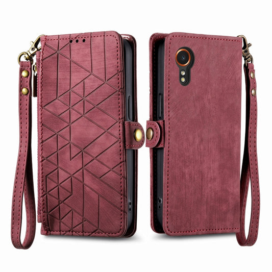For Samsung Galaxy Xcover 7 Geometric Zipper Wallet Side Buckle Leather Phone Case(Red) by buy2fix
