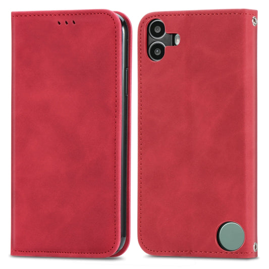 For Nothing CMF Phone 1 Retro Skin Feel Magnetic Flip Leather Phone Case(Red) - Nothing Cases by buy2fix | Online Shopping UK | buy2fix