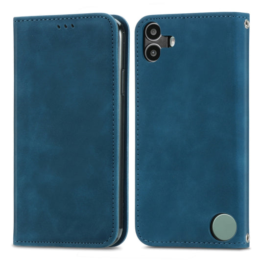 For Nothing CMF Phone 1 Retro Skin Feel Magnetic Flip Leather Phone Case(Blue) - Nothing Cases by buy2fix | Online Shopping UK | buy2fix