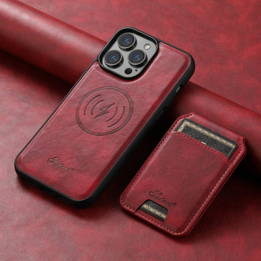 For iPhone 14 Suteni H15 MagSafe Oil Eax Leather Detachable Wallet Back Phone Case(Red) by Suteni