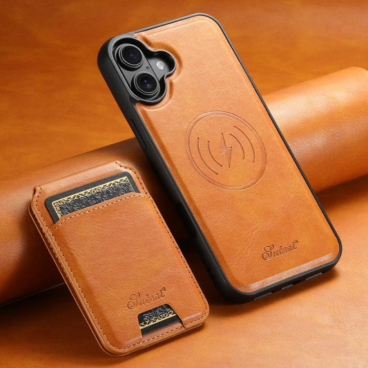 For iPhone 17 Suteni H15 MagSafe Oil Eax Leather Detachable Wallet Back Phone Case(Khaki) - iPhone 17 Cases by Suteni | Online Shopping UK | buy2fix