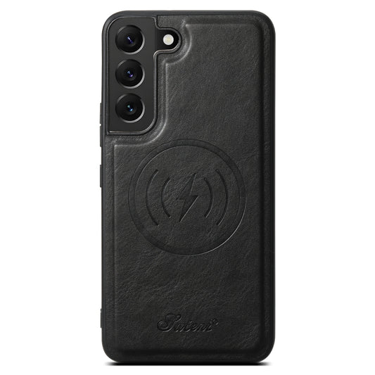 For Samsung Galaxy S22+ 5G Suteni H15 Oil Eax Leather Detachable Wallet Back Phone Case(Black) by Suteni