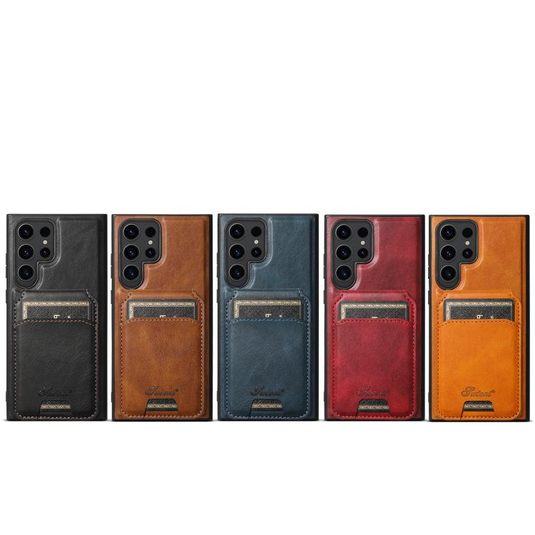 For Samsung Galaxy S22 Ultra 5G Suteni H15 Oil Eax Leather Detachable Wallet Back Phone Case(Brown) by Suteni