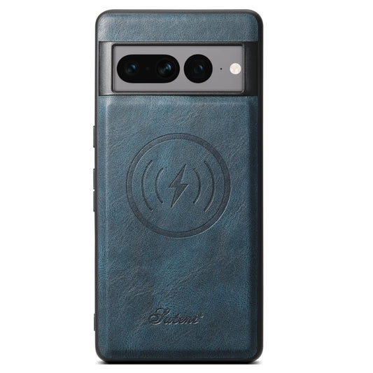 For Google Pixel 8a Suteni H15 Oil Eax Leather Detachable Wallet Back Phone Case(Blue) by Suteni