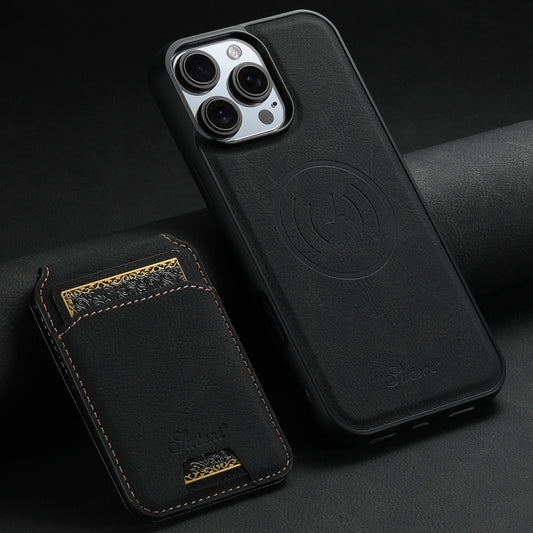 For iPhone 16 Pro Suteni H16 Litchi Texture Leather Detachable Wallet Back Phone Case(Black) by Suteni