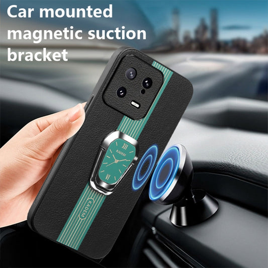 For Xiaomi 13 Magnetic Litchi Leather Back Phone Case with Holder(Green) by buy2fix