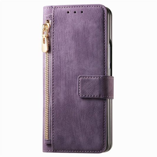 For Samsung Galaxy Z Fold4 Retro MagSafe Magnetic Zipper Wallet Leather Phone Case(Purple) by buy2fix