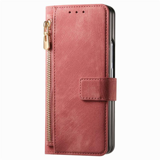 For Samsung Galaxy Z Fold4 Retro MagSafe Magnetic Zipper Wallet Leather Phone Case(Pink) by buy2fix