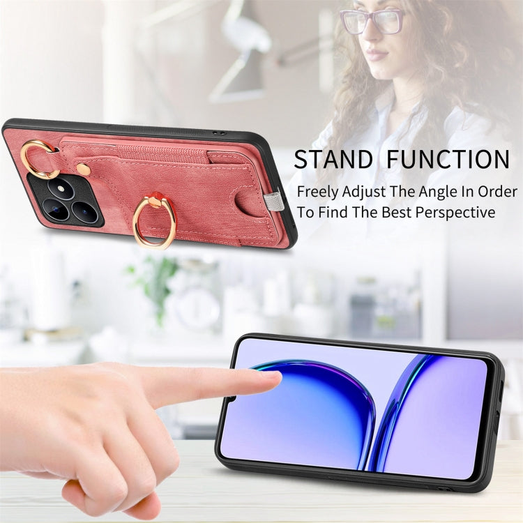 For Realme 10 Pro Retro Skin-feel Ring Card Bag Phone Case with Hang Loop(Pink) by buy2fix