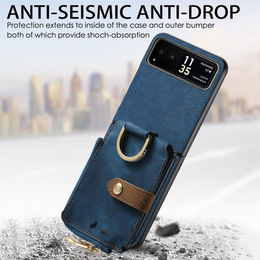 For Motorola Razr 40 Retro Skin-feel Ring Multi-card Wallet Phone Case(Blue) by buy2fix