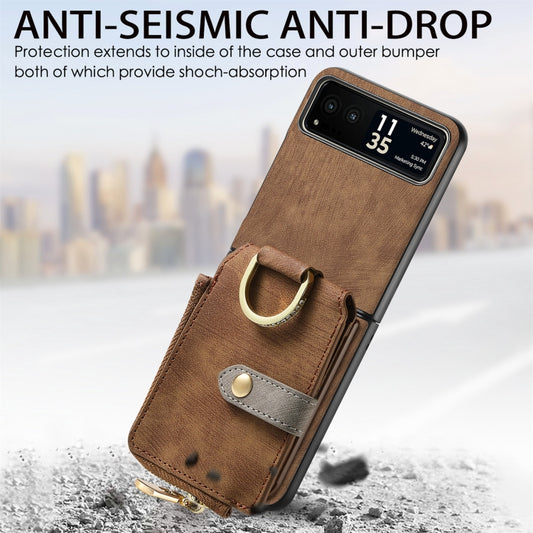 For Motorola Razr 40 Retro Skin-feel Ring Multi-card Wallet Phone Case(Brown) by buy2fix