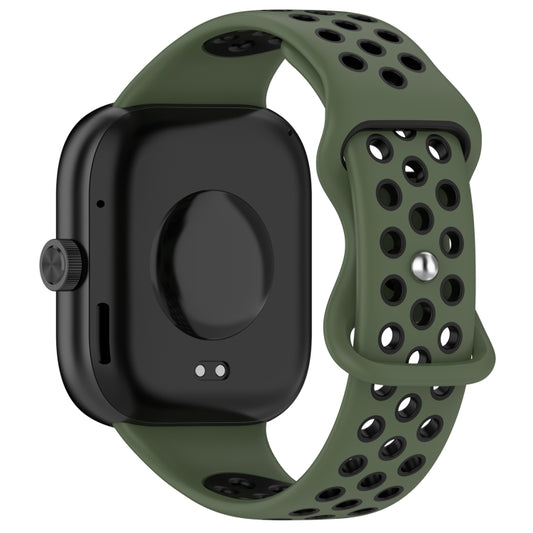 For Redmi Watch 4 Dual Color Perforated Silicone Watch Band(Olive Green Black) by buy2fix
