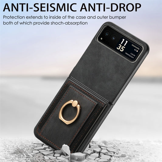 For Motorola Razr 40 Ultra Retro Skin-feel Ring Multi-card Wallet Phone Case(Black) by buy2fix
