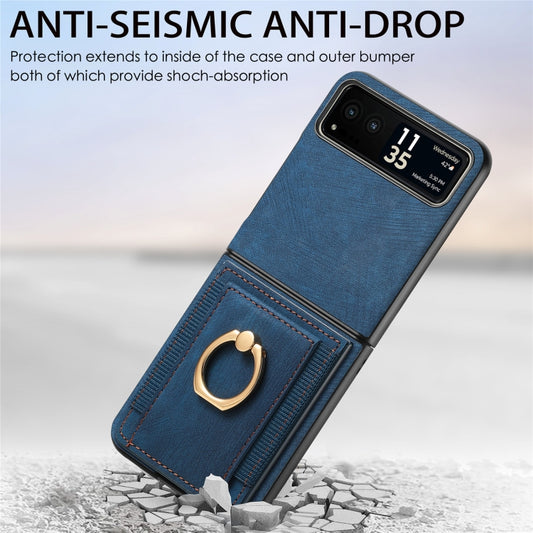 For Motorola Razr 40 Ultra Retro Skin-feel Ring Multi-card Wallet Phone Case(Blue) by buy2fix