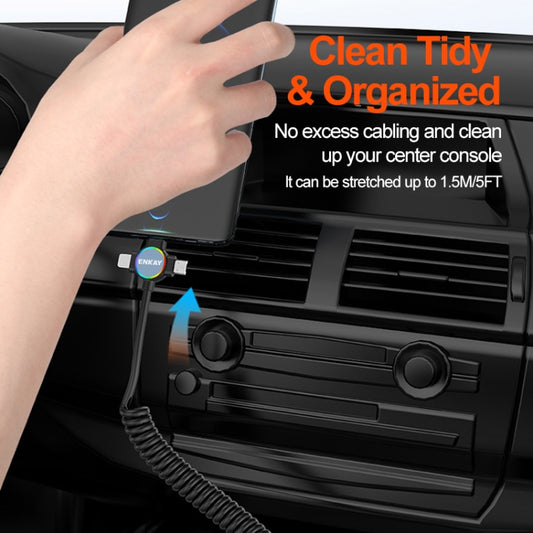 ENKAY 66W Reversible USB to Type-C / 8 Pin / Micro USB Elastic Spring Fast Charging Cable, Length 1.5m(Type A) by ENKAY