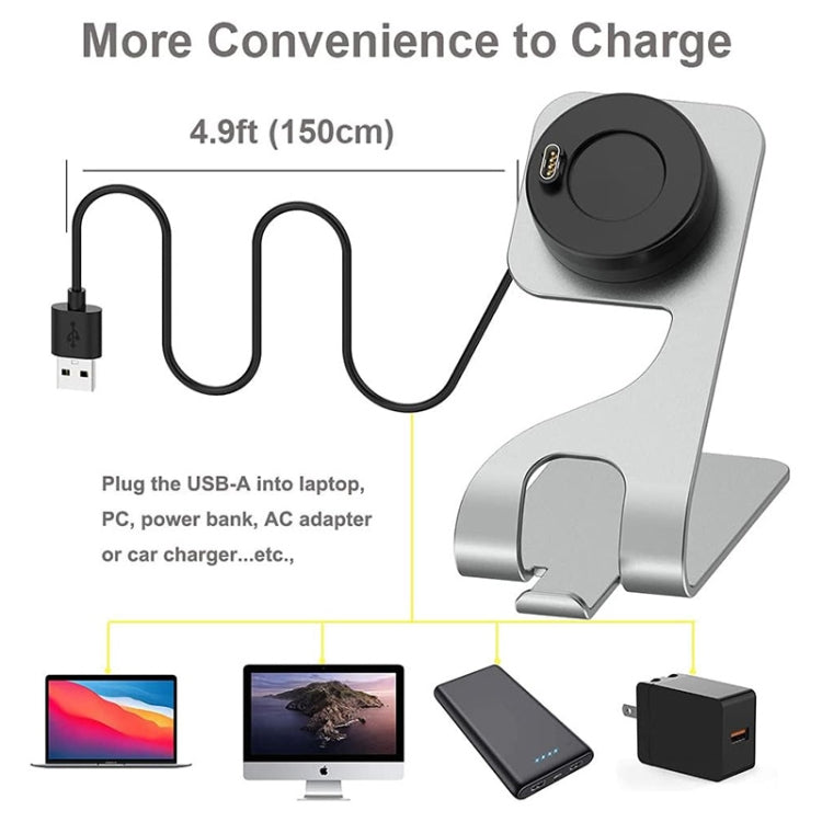 JUNSUNMAY For Garmin Venu 3 / Venu 3S USB Port Aluminum Alloy Watch Charger Holder, Length: 1.5m(Grey) by JUNSUNMAY