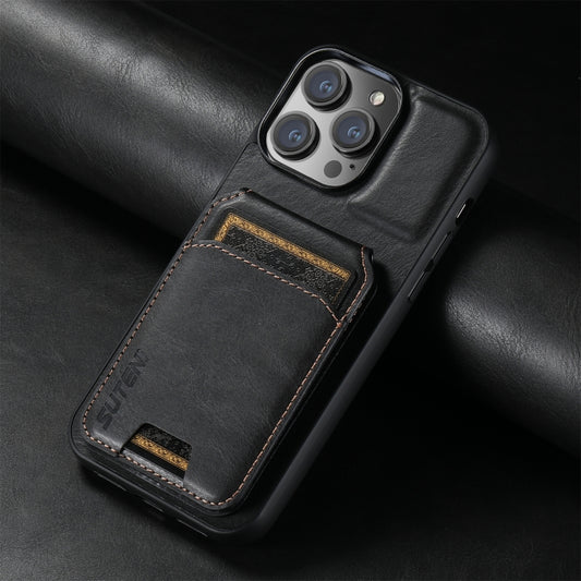 For iPhone 16 Pro Max Suteni H02 Leather Wallet Stand Back Phone Case(Black) by Suteni