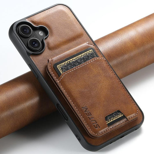 For iPhone 17 Suteni H02 Leather Wallet Stand Back Phone Case(Brown) - iPhone 17 Cases by Suteni | Online Shopping UK | buy2fix