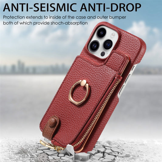 For iPhone 15 Pro Litchi Leather Oil Edge Ring Zipper Wallet Back Phone Case(Red) - iPhone 15 Pro Cases by buy2fix | Online Shopping UK | buy2fix