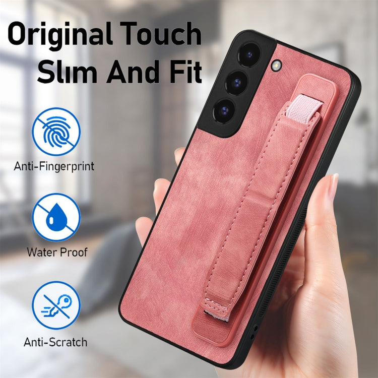 For Samsung Galaxy S22+ 5G Retro Wristband Holder Leather Back Phone Case(Pink) by buy2fix