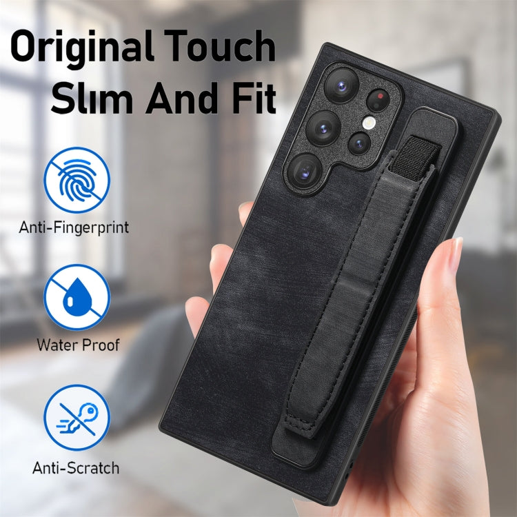 For Samsung Galaxy S22 Ultra 5G Retro Wristband Holder Leather Back Phone Case(Black) by buy2fix