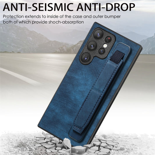 For Samsung Galaxy S23 Ultra 5G Retro Wristband Holder Leather Back Phone Case(Blue) by buy2fix