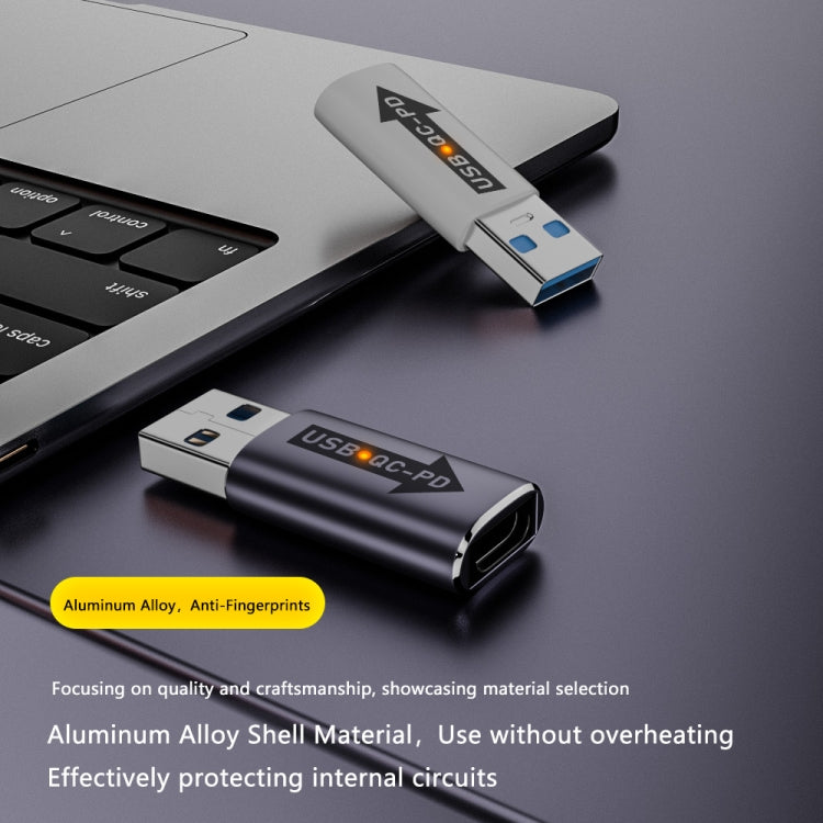 USB-A Male QC3.1 to Type-C Female PD 10Gbps Converter Adapter, Model:Grey without Indicator Light by buy2fix