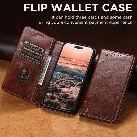 For iPhone 17 Suteni Baroque Calf Texture Buckle Wallet Leather Phone Case(Khaki) - iPhone 17 Cases by Suteni | Online Shopping UK | buy2fix