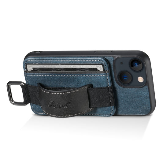 For iPhone 15 Suteni H13 Card Wallet Wrist Strap Holder PU Phone Case(Blue) - iPhone 15 Cases by Suteni | Online Shopping UK | buy2fix