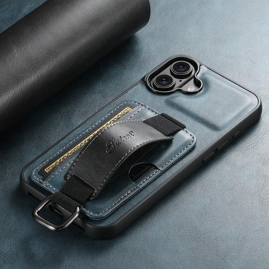 For iPhone 17 Suteni H13 Card Wallet Wrist Strap Holder PU Phone Case(Blue) - iPhone 17 Cases by Suteni | Online Shopping UK | buy2fix