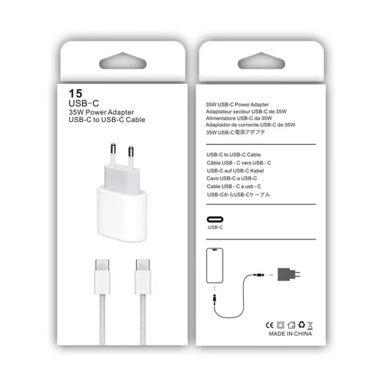 PD35W USB-C / Type-C Port Charger with 1m Type-C to Type-C Data Cable, EU Plug by buy2fix